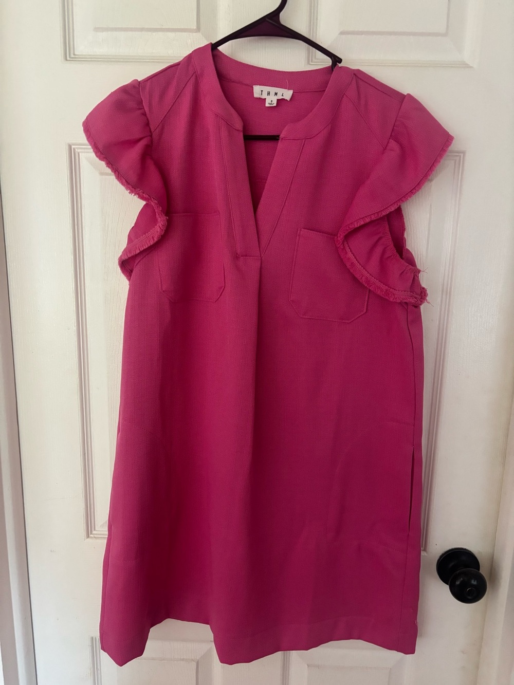 THML Hot Pink Ruffle Sleeve Shift Dress